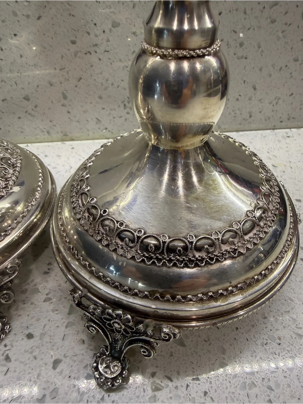 Tall Sterling Silver Decorative shabbbat Candlesticks filigree
